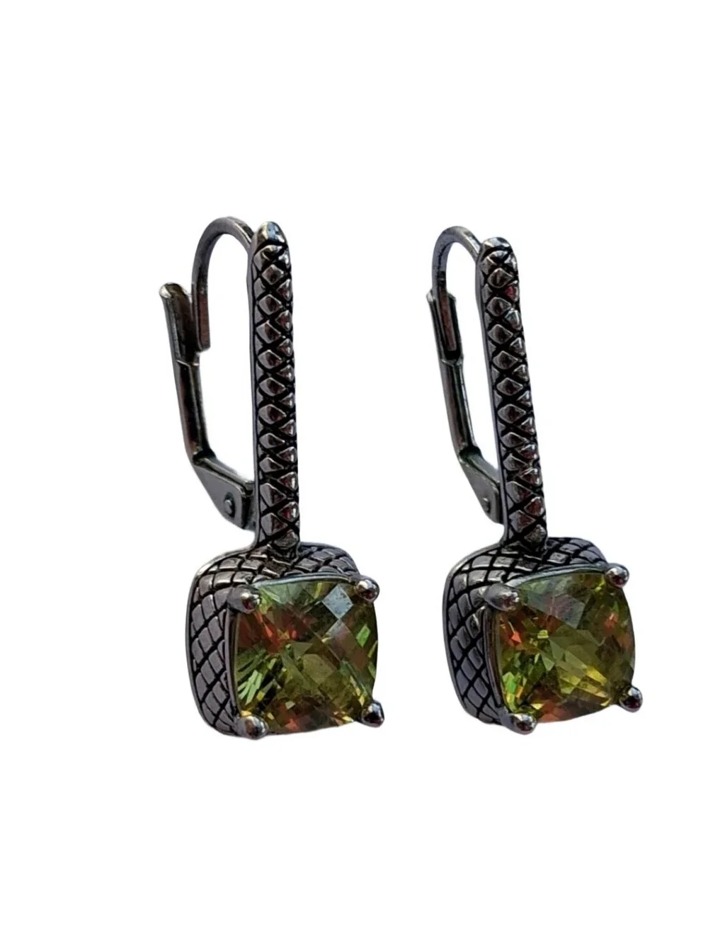 Premier Designs Vintage Cushion Cut Yellow Citrine Leverback Drop Earrings PD